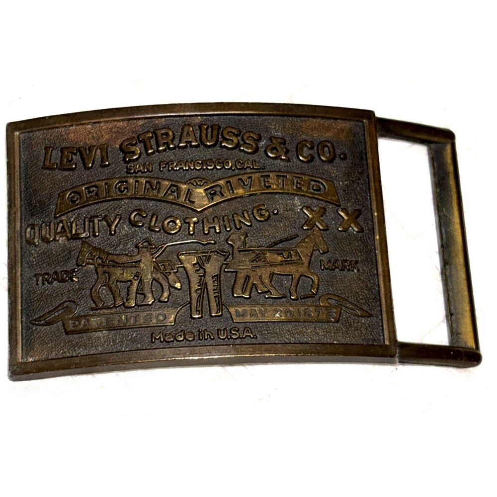 Vintage 1970s Levi Strauss & Co. Original Riveted Brass Belt Buckle Made USA
